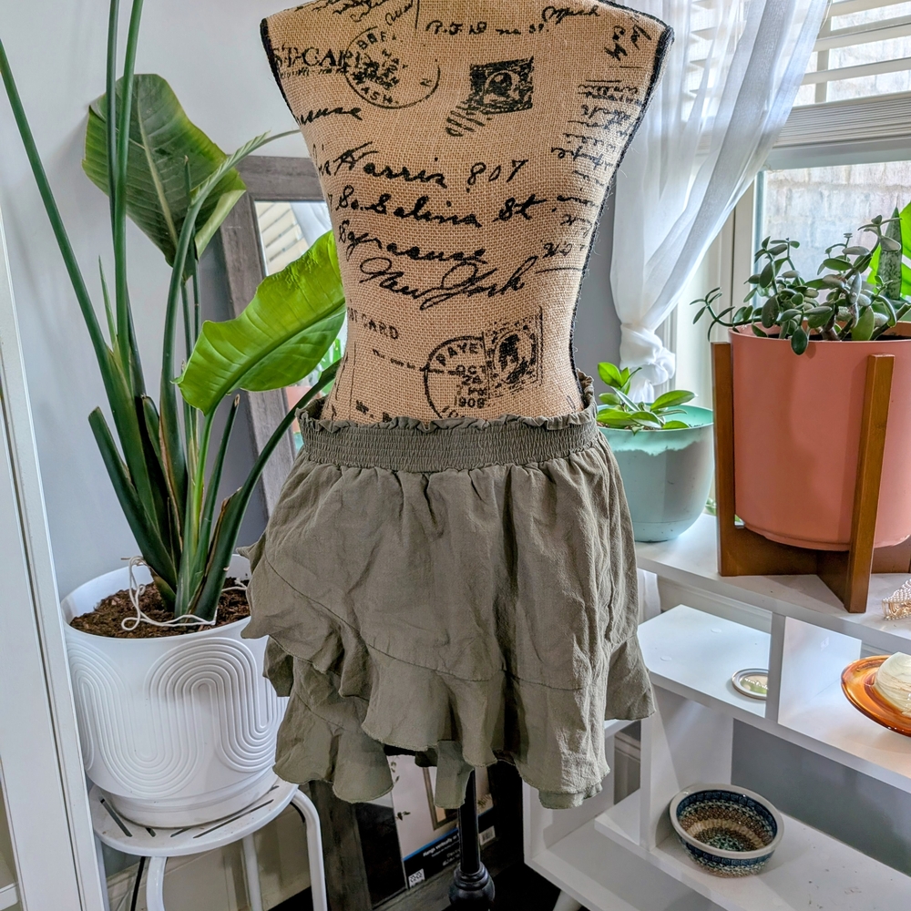 Olive Green Ruffled Women's Skort